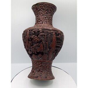 Chinese Cinnabar Vase Carved Super Rare Piece Antique 8 1/2" Tall